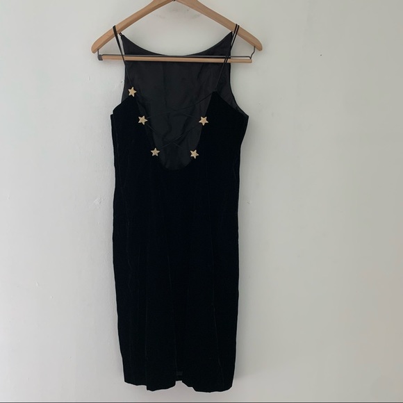 Stunning Vintage 80’s Strappy Back Black Velvet Cocktail Dress Sz 6 - Picture 5 of 7